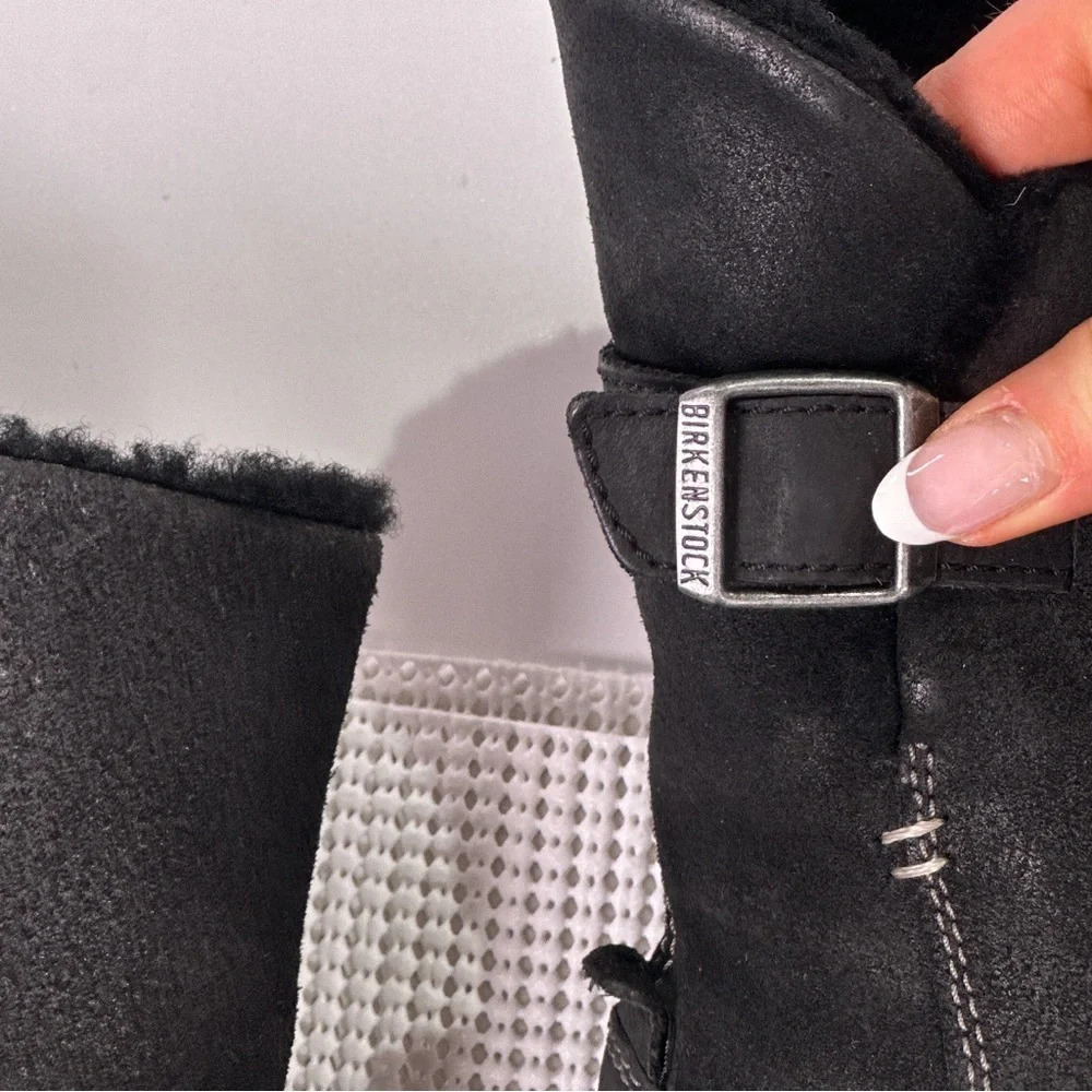 Birkenstock 36 Comfort Bakki Shearling Winter Boots Black Zip Buckle
